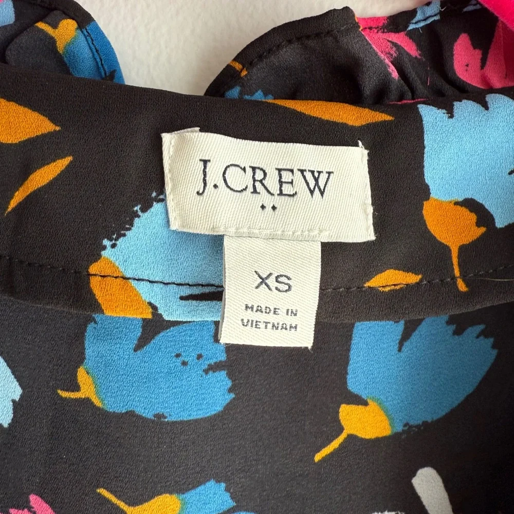 J.CREW Black Multicolor Floral Long Sleeve Ruffled Ladies Blouse, XS‎